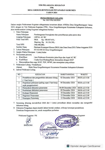 PENGUMUMAN LELANG PEMBANGUNAN PENINGKATAN DAN PEMELIHARAAN JALAN POROS DESA (ASPAL AC BC)